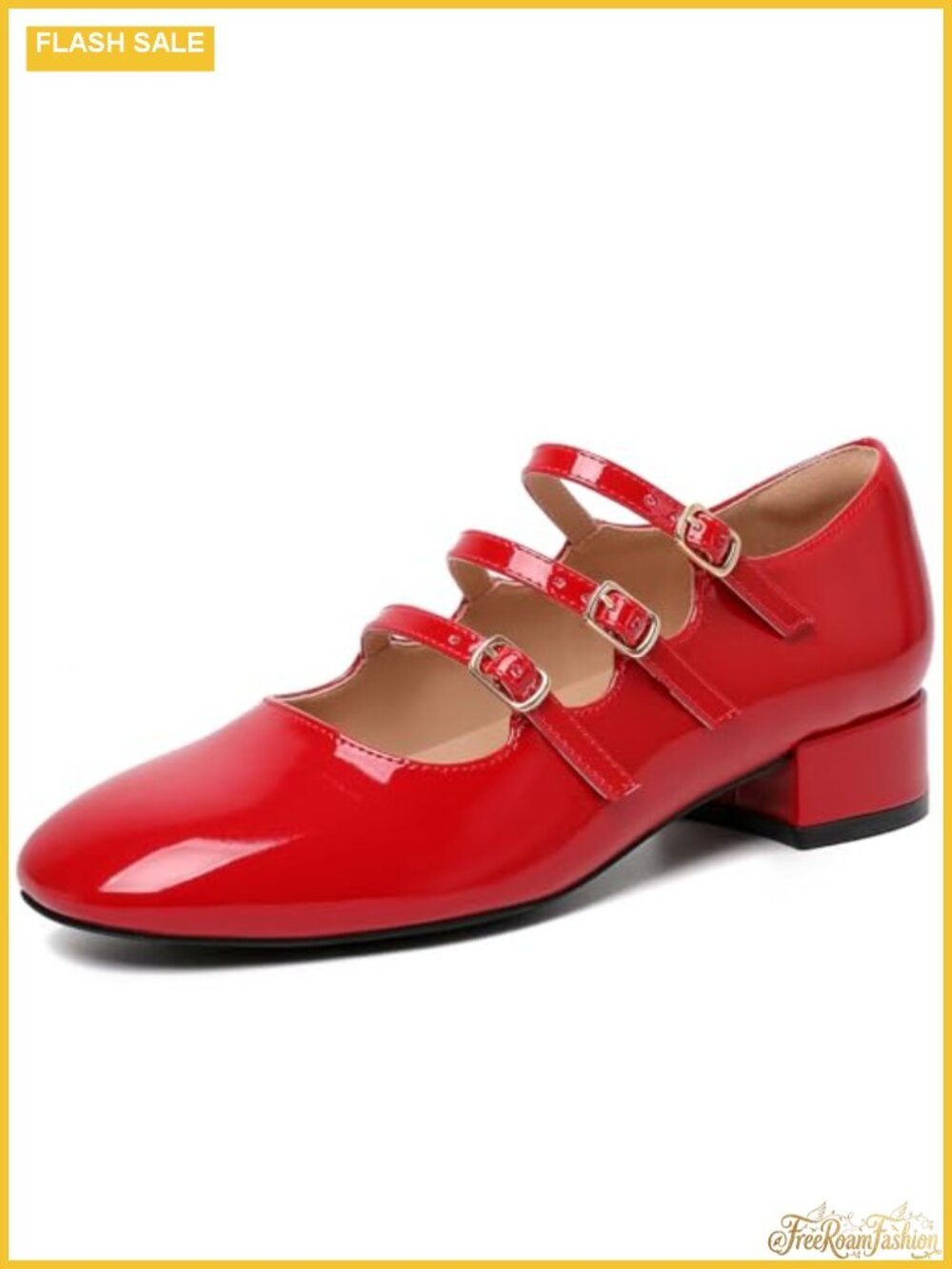 Mary Jane Pumps Faux Leather Round Toe Chunky Low Heels Adjustable Buckle Strap